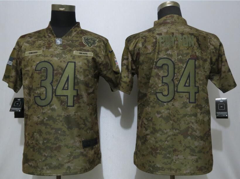 Women Chicago Bears #34 Payton Nike Camo Salute to Service Limited NFL Jerseys->women nfl jersey->Women Jersey